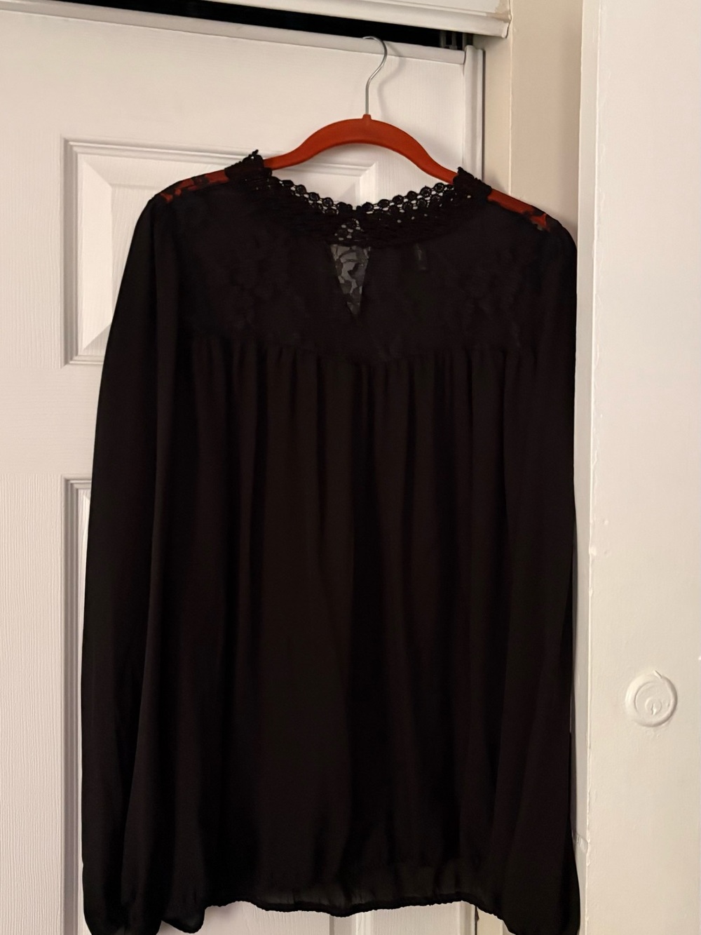 BCBGMaxAzria Black Lace Yoke Top with Rust Trim